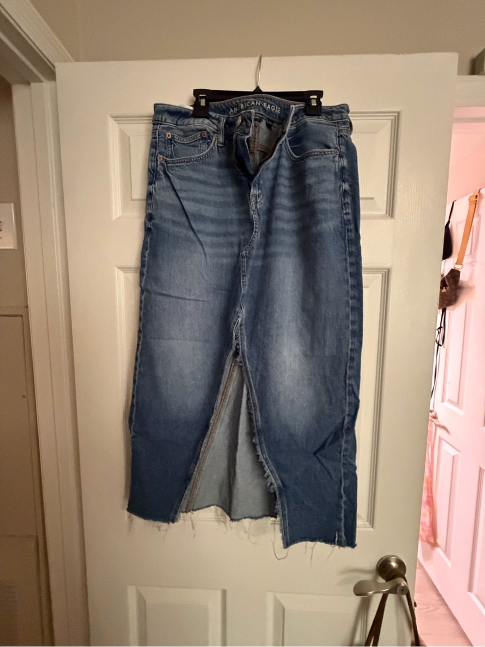 American Eagle Outfitters Blue Denim Skirt with Front Slit